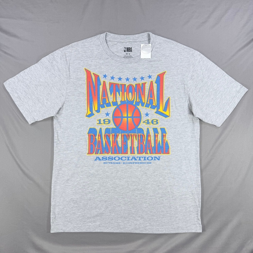 NBA Mens Medium Gray Cotton Blend 30 Teams Est 1946 Graphic T-Shirt Short Sleeve